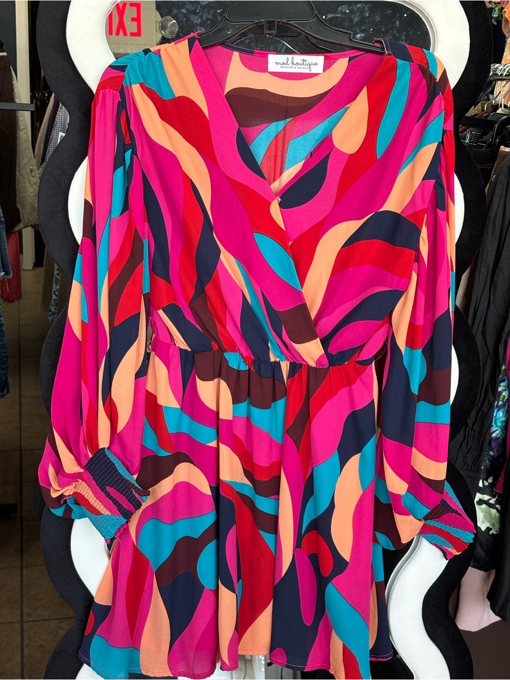 Mod Boutique Pink Multi-Color Wrap Midi Dress